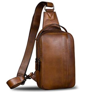 genuine leather sling bag for men crossbody casual hiking daypack vintage handmade chest shoulder backpack (brown)