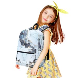 Girls School Backpack Marble Schoolbag Laptop Bookbag Insulated Lunch Tote Bag Purse Teens Boys Kids (Marble 23- Blue 3 piece)