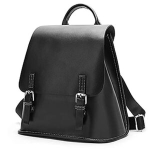 heshe women’s leather backpack casual daypack style flap backpacks for ladies (black)