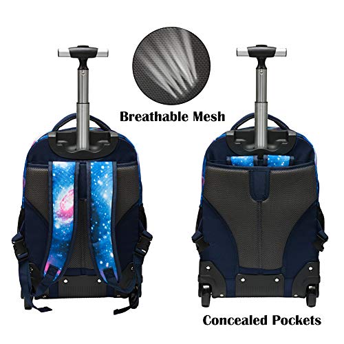 WEISHENGDA 18 inches Wheeled Rolling Backpack for Adults and School Students Books Travel Bag, Blue Sky