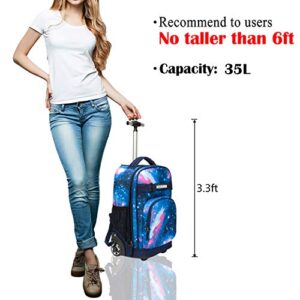 WEISHENGDA 18 inches Wheeled Rolling Backpack for Adults and School Students Books Travel Bag, Blue Sky