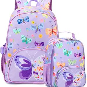 Backpack for Kids Girls Butterfly Preschool Kindergarten Bookbag Set with Lunch Box Toddler School Bag