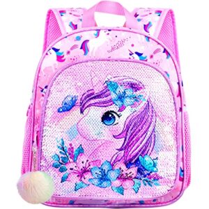 ufndc toddler backpack for girls, kids cute unicorn preschool bookbag,kindergarten sequin school bag