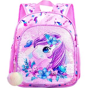 UFNDC Toddler Backpack for Girls, Kids Cute Unicorn Preschool Bookbag,Kindergarten Sequin School Bag