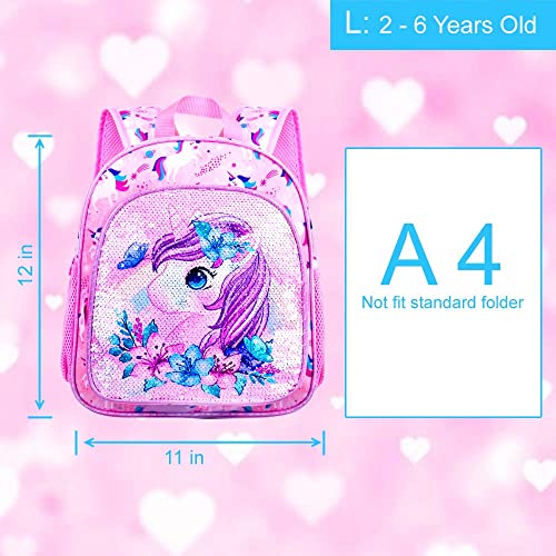 UFNDC Toddler Backpack for Girls, Kids Cute Unicorn Preschool Bookbag,Kindergarten Sequin School Bag