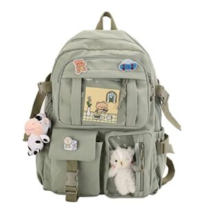 stusoo kawaii backpack with pins kawaii school backpack cute aesthetic, backpack kawaii backpack aesthetic kawaii accessories, backpack for school aesthetic (c-green)