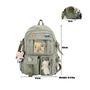 STUSOO Kawaii Backpack With Pins Kawaii School Backpack Cute Aesthetic, Backpack Kawaii Backpack Aesthetic Kawaii Accessories, Backpack for School Aesthetic (C-Green)