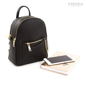 EMPERIA Kayli Faux Leather Mini Backpack Fashion 3 Way Carry Casual Lightweight Rucksack Daypack for Women Black