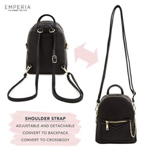 EMPERIA Kayli Faux Leather Mini Backpack Fashion 3 Way Carry Casual Lightweight Rucksack Daypack for Women Black