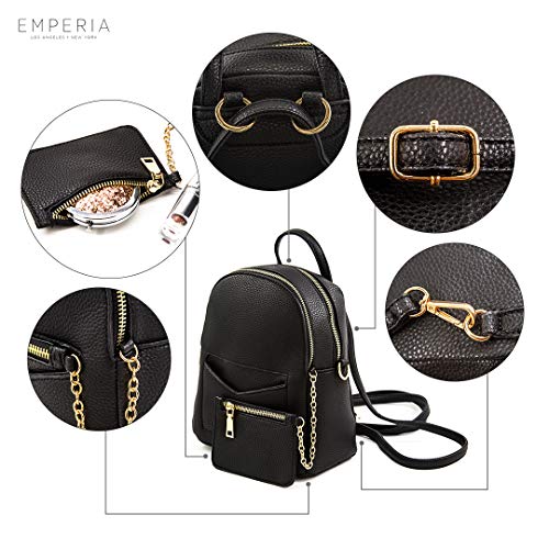 EMPERIA Kayli Faux Leather Mini Backpack Fashion 3 Way Carry Casual Lightweight Rucksack Daypack for Women Black