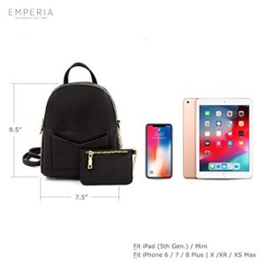 EMPERIA Kayli Faux Leather Mini Backpack Fashion 3 Way Carry Casual Lightweight Rucksack Daypack for Women Black