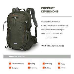 MOUNTAINTOP 35L Hiking Backpack for Women & Man Outdoor Backpack with Rain Cover for Camping, Cycling and Traveling, Flowerarmygreen