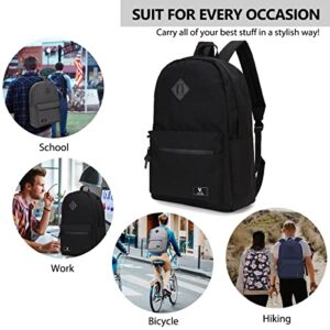VX VONXURY Backpack for Men Women,15.6 Inch Water-resistant School Bookbag Casual Travel Daypack for Teen Boys and Girls Black