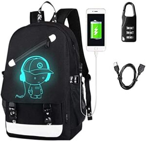 anime luminous backpack noctilucent school bags daypack usb chargeing port laptop bag handbag for boys girls men women (music boy 2)