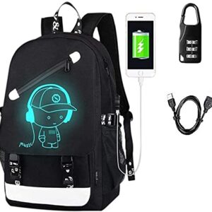 Anime Luminous Backpack Noctilucent School Bags Daypack USB chargeing port Laptop Bag Handbag For Boys Girls Men Women (Music boy 2)