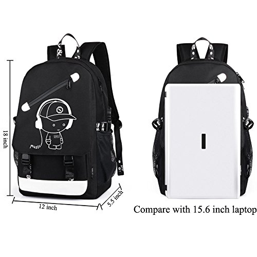 Anime Luminous Backpack Noctilucent School Bags Daypack USB chargeing port Laptop Bag Handbag For Boys Girls Men Women (Music boy 2)