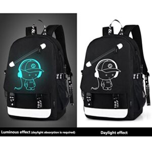 Anime Luminous Backpack Noctilucent School Bags Daypack USB chargeing port Laptop Bag Handbag For Boys Girls Men Women (Music boy 2)