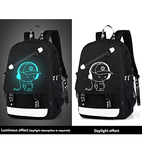 Anime Luminous Backpack Noctilucent School Bags Daypack USB chargeing port Laptop Bag Handbag For Boys Girls Men Women (Music boy 2)