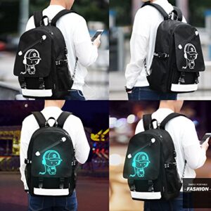 Anime Luminous Backpack Noctilucent School Bags Daypack USB chargeing port Laptop Bag Handbag For Boys Girls Men Women (Music boy 2)