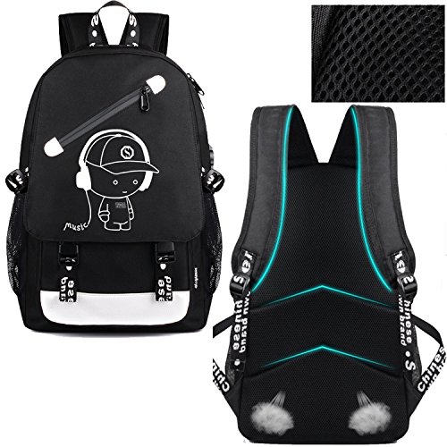 Anime Luminous Backpack Noctilucent School Bags Daypack USB chargeing port Laptop Bag Handbag For Boys Girls Men Women (Music boy 2)