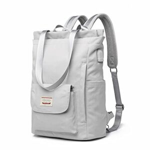 rocking horce convertible tote daypack laptop backpack wide top open college student backpack water resistant travel work casual daypack (light grey)