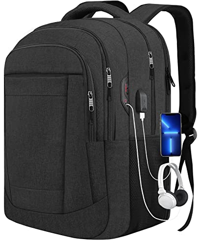 ANTERK Travel Backpack, Extra Large Laptop Backpack, TSA Business Backpack Durable 17.3 Inch School Backbag with USB Port, Anti Theft Computer Backpack Christmas Gifts for Men Women, Black