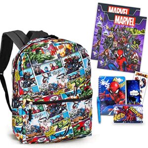 marvel avengers backpack set boys girls kids — 7 pc bundle with avengers superhero school bag, folders, pencil container, stickers and more (marvel school supplies)