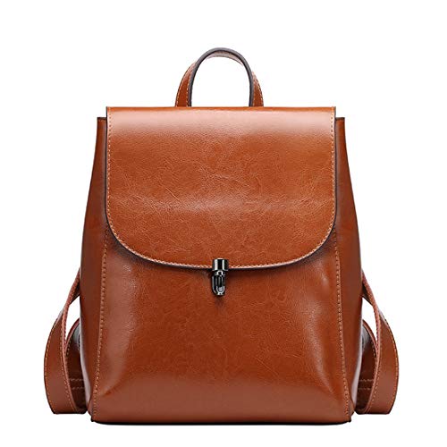 HESHE Women’s Leather Backpack Casual Style Flap Backpacks Daypack for Ladies (Brown)