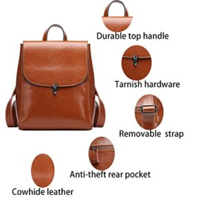 HESHE Women’s Leather Backpack Casual Style Flap Backpacks Daypack for Ladies (Brown)