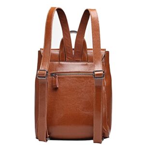 HESHE Women’s Leather Backpack Casual Style Flap Backpacks Daypack for Ladies (Brown)