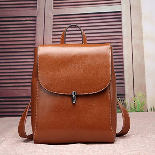 HESHE Women’s Leather Backpack Casual Style Flap Backpacks Daypack for Ladies (Brown)