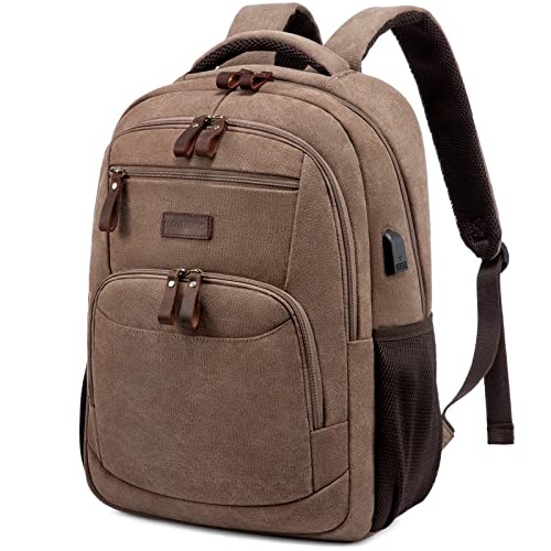 LOVEVOOK Canvas Backpack for Men,15.6 inch Vintage Rucksack for Casual,Large Capacity Travel Backpack,Laptop Backpack with USB Port for School Bookbag Casual Work College (15.6 inch&Brown)