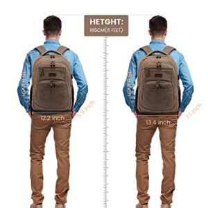 LOVEVOOK Canvas Backpack for Men,15.6 inch Vintage Rucksack for Casual,Large Capacity Travel Backpack,Laptop Backpack with USB Port for School Bookbag Casual Work College (15.6 inch&Brown)