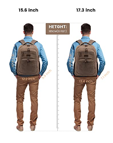 LOVEVOOK Canvas Backpack for Men,15.6 inch Vintage Rucksack for Casual,Large Capacity Travel Backpack,Laptop Backpack with USB Port for School Bookbag Casual Work College (15.6 inch&Brown)