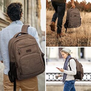 LOVEVOOK Canvas Backpack for Men,15.6 inch Vintage Rucksack for Casual,Large Capacity Travel Backpack,Laptop Backpack with USB Port for School Bookbag Casual Work College (15.6 inch&Brown)