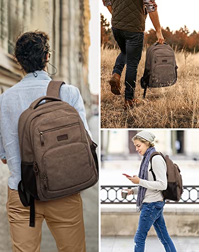 LOVEVOOK Canvas Backpack for Men,15.6 inch Vintage Rucksack for Casual,Large Capacity Travel Backpack,Laptop Backpack with USB Port for School Bookbag Casual Work College (15.6 inch&Brown)