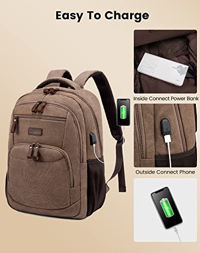 LOVEVOOK Canvas Backpack for Men,15.6 inch Vintage Rucksack for Casual,Large Capacity Travel Backpack,Laptop Backpack with USB Port for School Bookbag Casual Work College (15.6 inch&Brown)