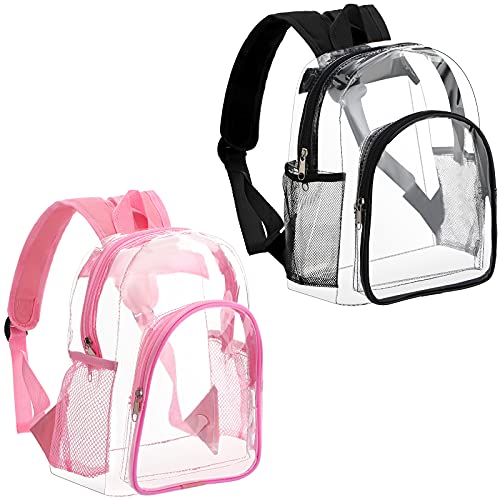 2 Pieces Cute Clear Backpack Plastic Transparent Bookbag See Through Plastic Bookbag for 1-5 Year Old Kindergarten children (Black, Pink)