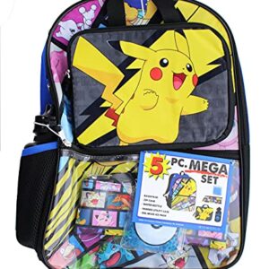 Pokemon 5 Piece 16 Inch Backpack | Utlity & Pencil Cases | Ice Pack | Bottle