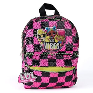 l.o.l. surprise! for mini backpack for girls, 10.5 inch, flip sequins, adjustable straps, lo.l logo zipper pull, lightweight travel bag for kids