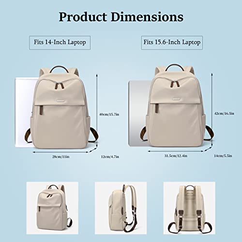 GOLF SUPAGS Womens Laptop Backpack with Separate Laptop Compartment Water Resistant Computer Backpacks Fits 15.6 Inch Notebook Travel Work College Bags (Apricot)