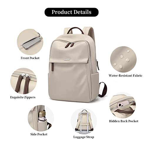 GOLF SUPAGS Womens Laptop Backpack with Separate Laptop Compartment Water Resistant Computer Backpacks Fits 15.6 Inch Notebook Travel Work College Bags (Apricot)