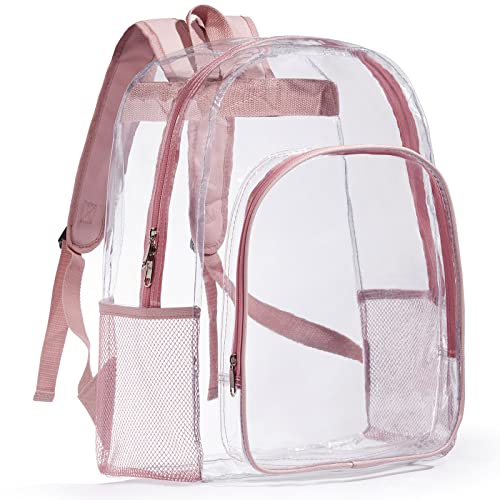 ZJIE Clear Backpack Heavy Duty Transparent Backpack See Through Backpacks Clear PVC Bookbags for School, Work, Travel, Festival, College, Rose Gold