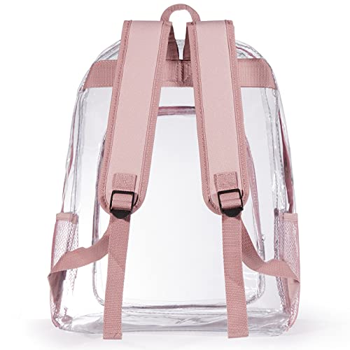 ZJIE Clear Backpack Heavy Duty Transparent Backpack See Through Backpacks Clear PVC Bookbags for School, Work, Travel, Festival, College, Rose Gold