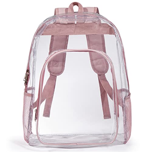 ZJIE Clear Backpack Heavy Duty Transparent Backpack See Through Backpacks Clear PVC Bookbags for School, Work, Travel, Festival, College, Rose Gold