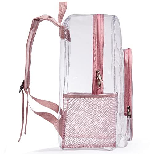 ZJIE Clear Backpack Heavy Duty Transparent Backpack See Through Backpacks Clear PVC Bookbags for School, Work, Travel, Festival, College, Rose Gold