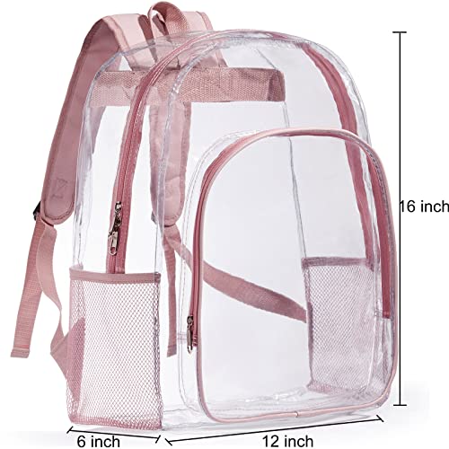 ZJIE Clear Backpack Heavy Duty Transparent Backpack See Through Backpacks Clear PVC Bookbags for School, Work, Travel, Festival, College, Rose Gold