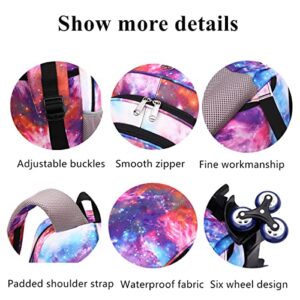 Mfikaryi 3Pcs Galaxy Print Rolling Backpack,Starry Sky Print Wheel Backpack,Kids Trolley School Bags with 6 Wheels