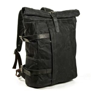 hhvdvcjk vintage waxed canvas backpack laptop bag multifunctional outdoor anti-theft waterproof travel bag leisure backpack black