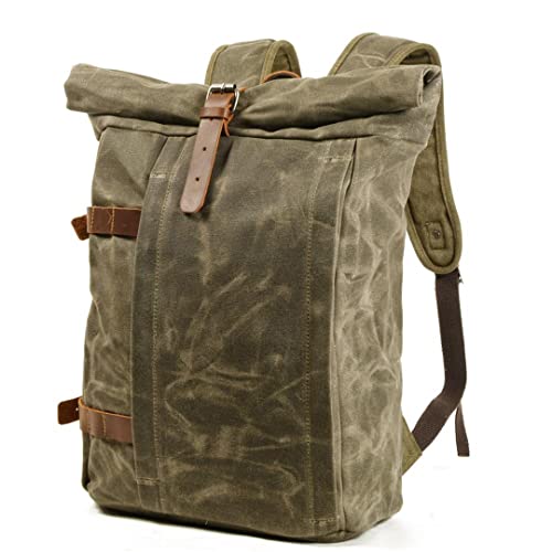 HHVDVCJK Vintage Waxed Canvas Backpack Laptop Bag Multifunctional Outdoor Anti-Theft Waterproof Travel Bag Leisure Backpack Black